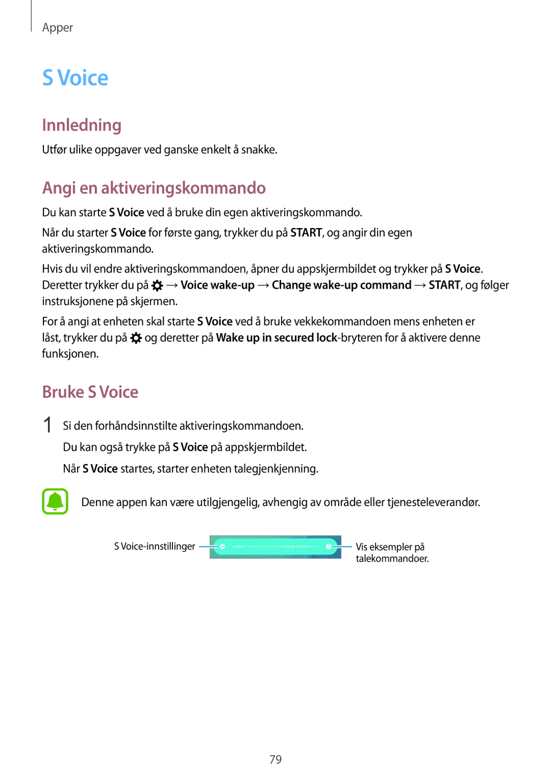 Samsung SM-G920FZWANEE, SM-G920FZBANEE, SM-G920FZKFNEE, SM-G920FZKANEE manual Angi en aktiveringskommando, Bruke S Voice 