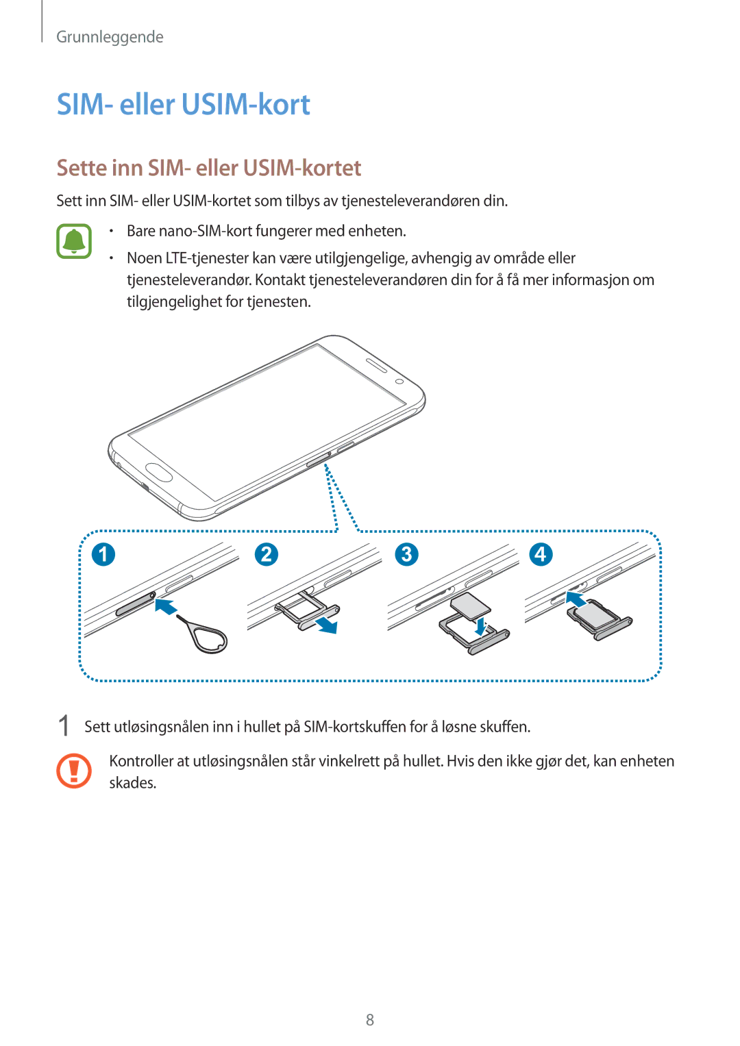 Samsung SM-G920FZKFNEE, SM-G920FZBANEE, SM-G920FZWANEE, SM-G920FZKANEE, SM-G920FZWFNEE Sette inn SIM- eller USIM-kortet 