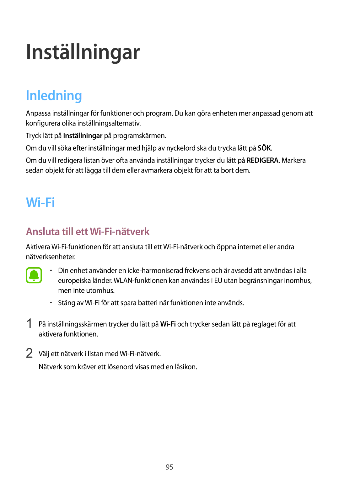 Samsung SM-G920FZDANEE, SM-G920FZBANEE, SM-G920FZWANEE, SM-G920FZKFNEE manual Inledning, Ansluta till ett Wi-Fi-nätverk 