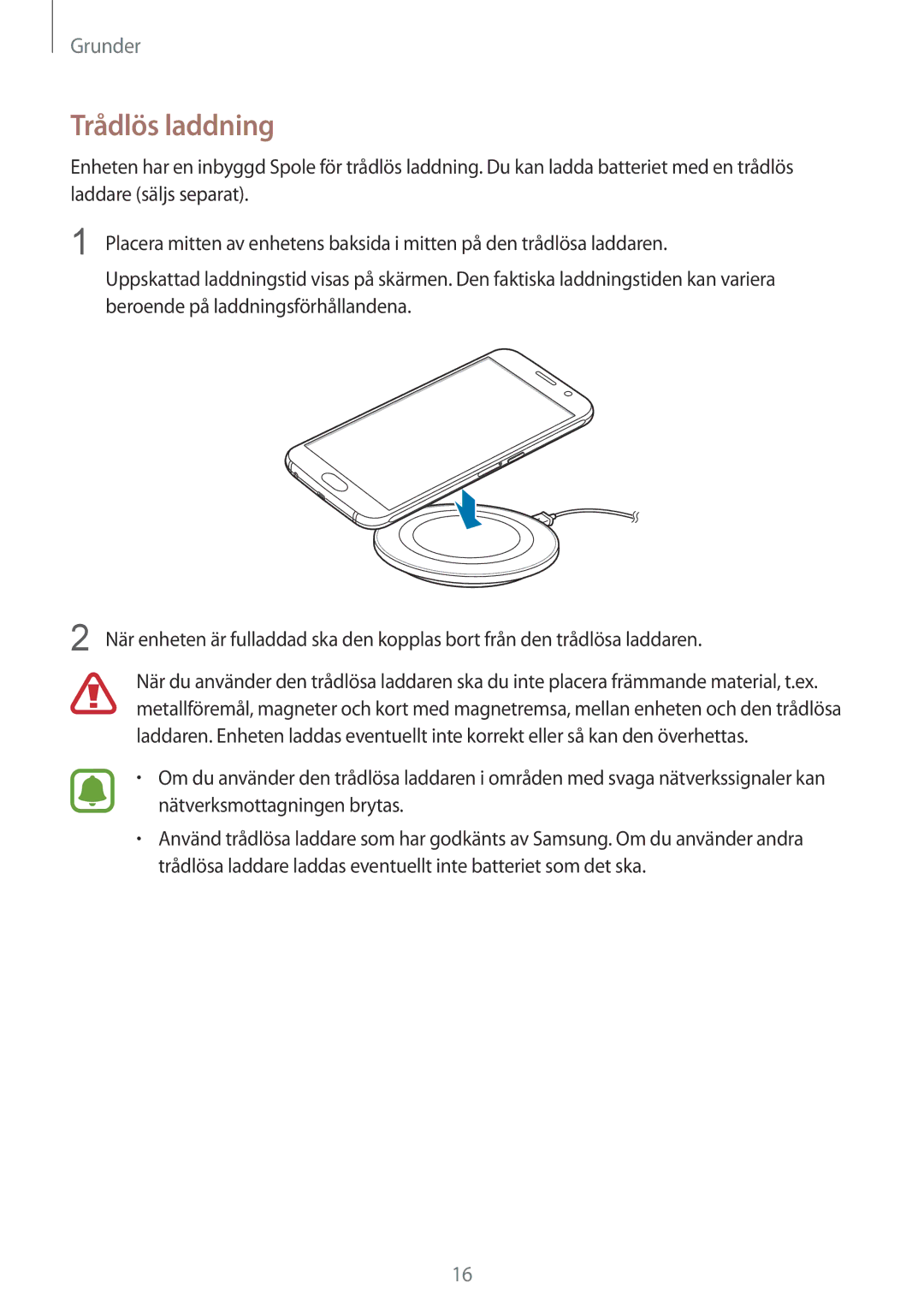 Samsung SM-G920FZWFNEE, SM-G920FZBANEE, SM-G920FZWANEE, SM-G920FZKFNEE, SM-G920FZKANEE, SM-G920FZDANEE manual Trådlös laddning 