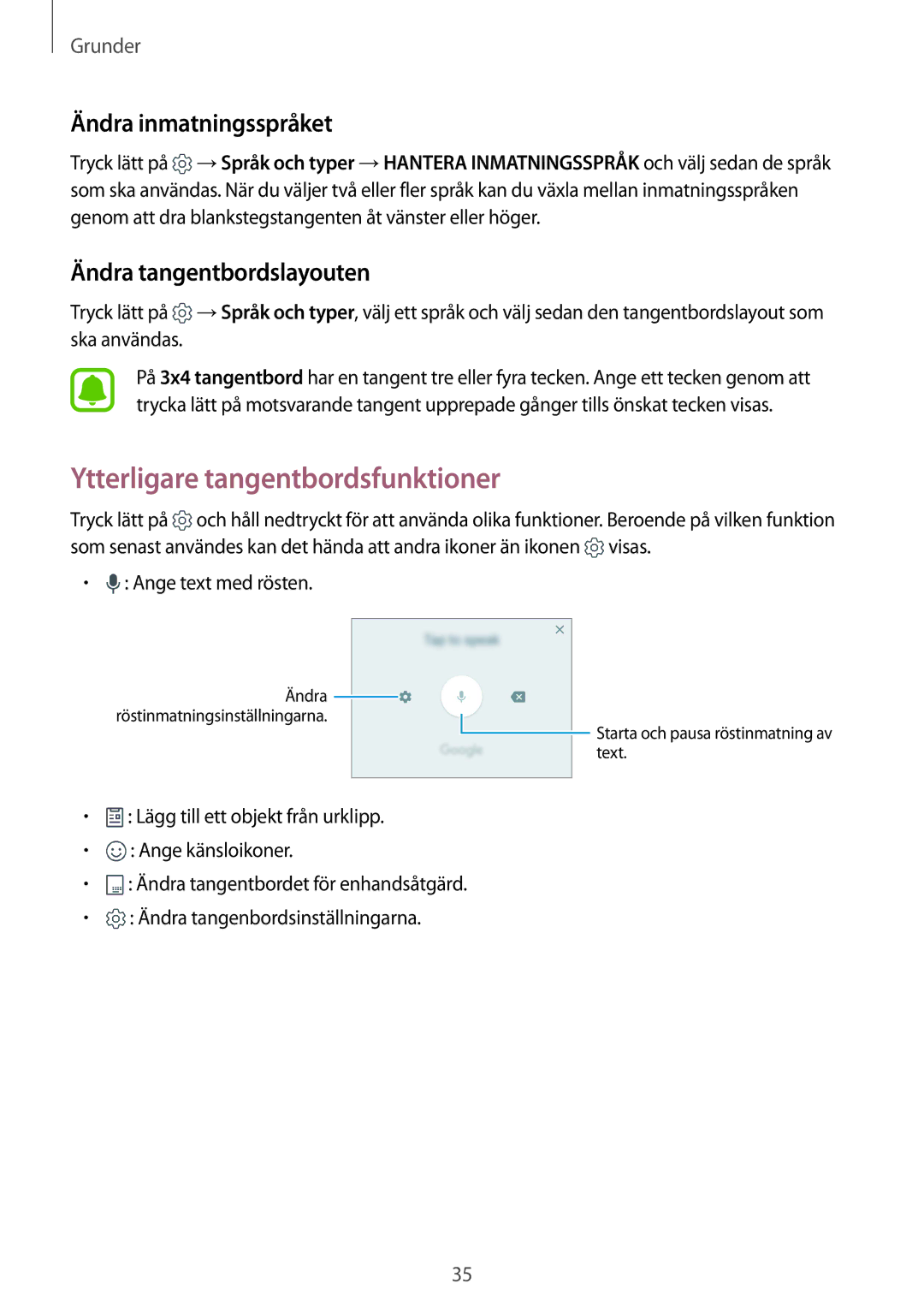 Samsung SM-G920FZDANEE manual Ytterligare tangentbordsfunktioner, Ändra inmatningsspråket, Ändra tangentbordslayouten 