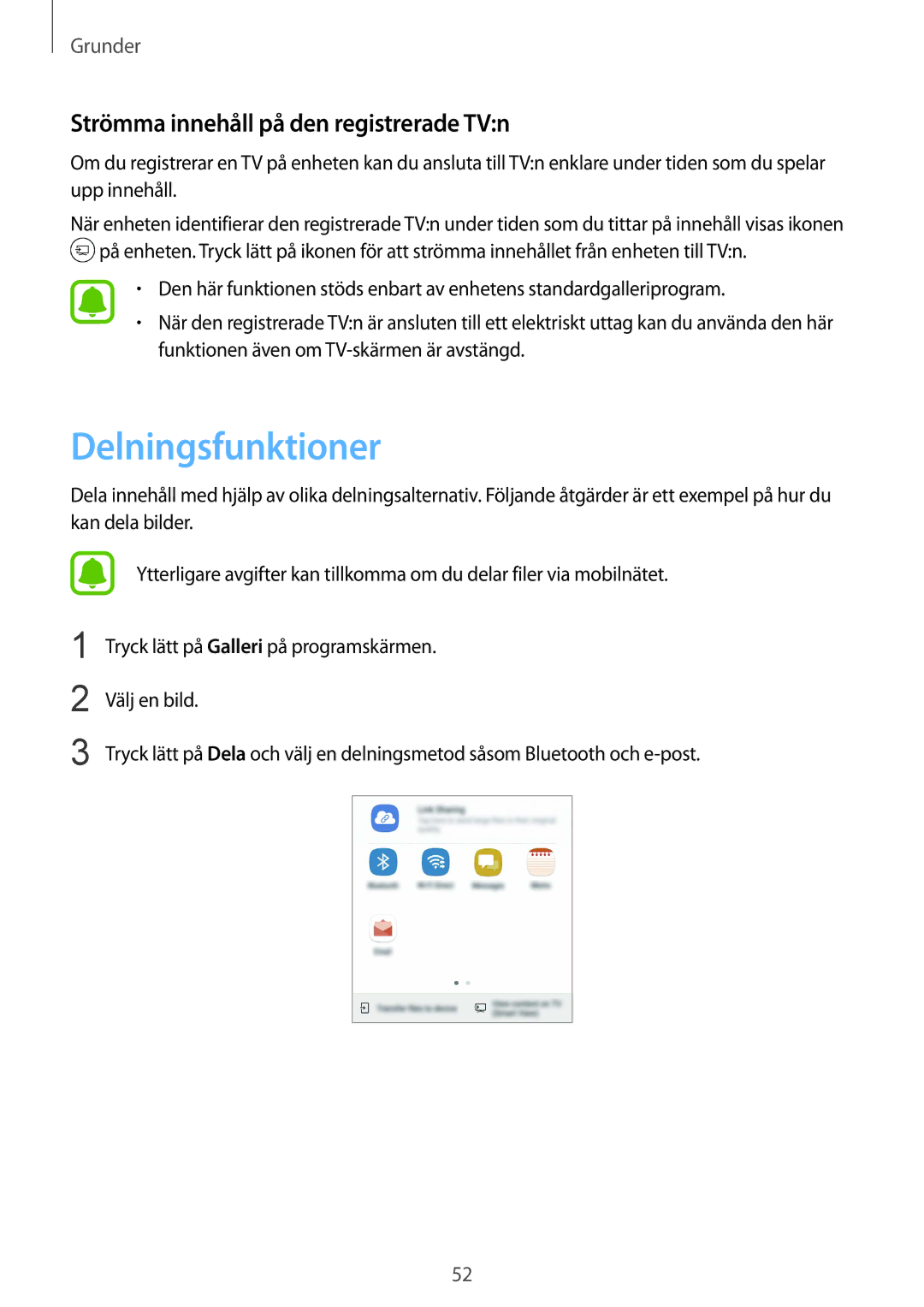 Samsung SM-G920FZWFNEE, SM-G920FZBANEE, SM-G920FZWANEE manual Delningsfunktioner, Strömma innehåll på den registrerade TVn 