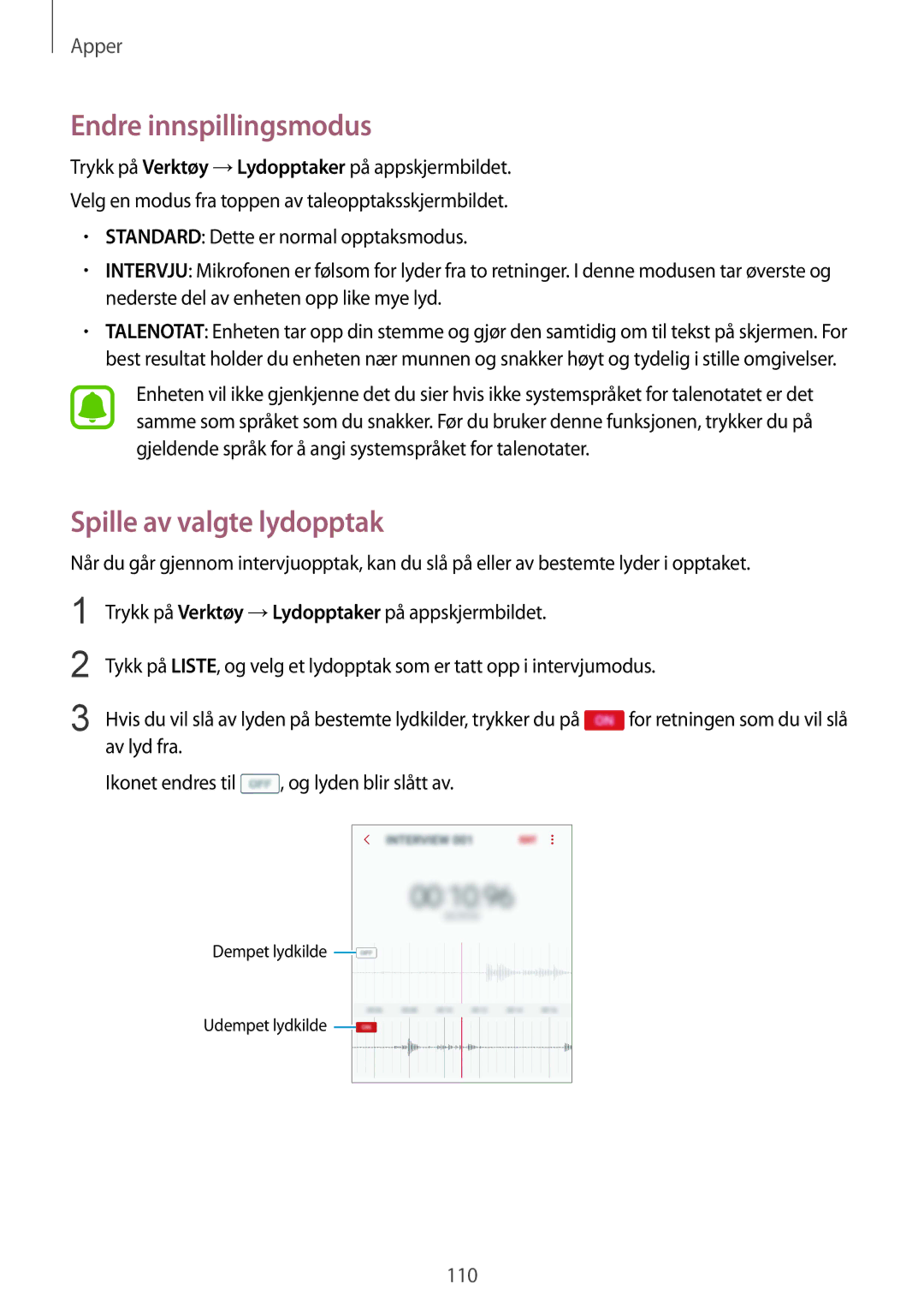 Samsung SM-G920FZKFNEE, SM-G920FZBANEE, SM-G920FZWANEE, SM-G920FZKANEE Endre innspillingsmodus, Spille av valgte lydopptak 