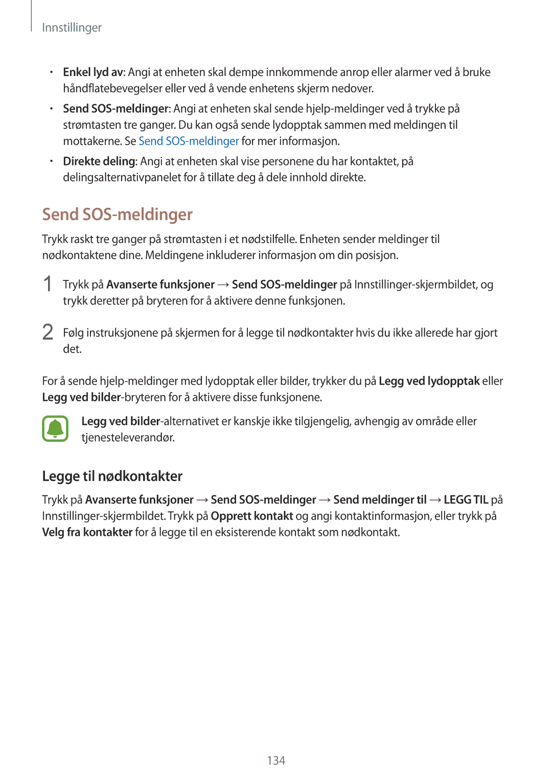Samsung SM-G920FZKFNEE, SM-G920FZBANEE, SM-G920FZWANEE, SM-G920FZKANEE manual Send SOS-meldinger, Legge til nødkontakter 