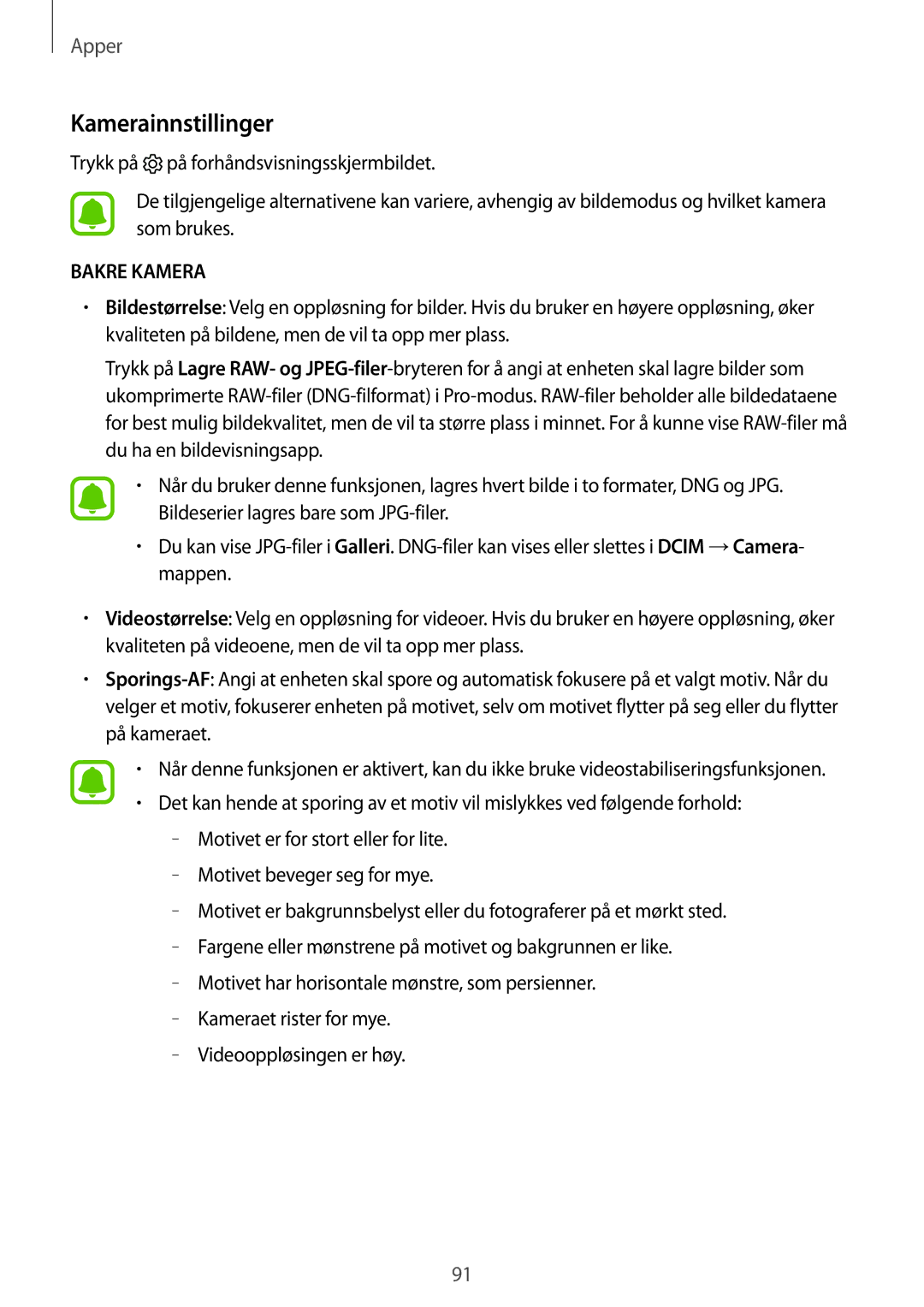 Samsung SM-G920FZWANEE, SM-G920FZBANEE, SM-G920FZKFNEE, SM-G920FZKANEE, SM-G920FZWFNEE manual Kamerainnstillinger, Bakre Kamera 