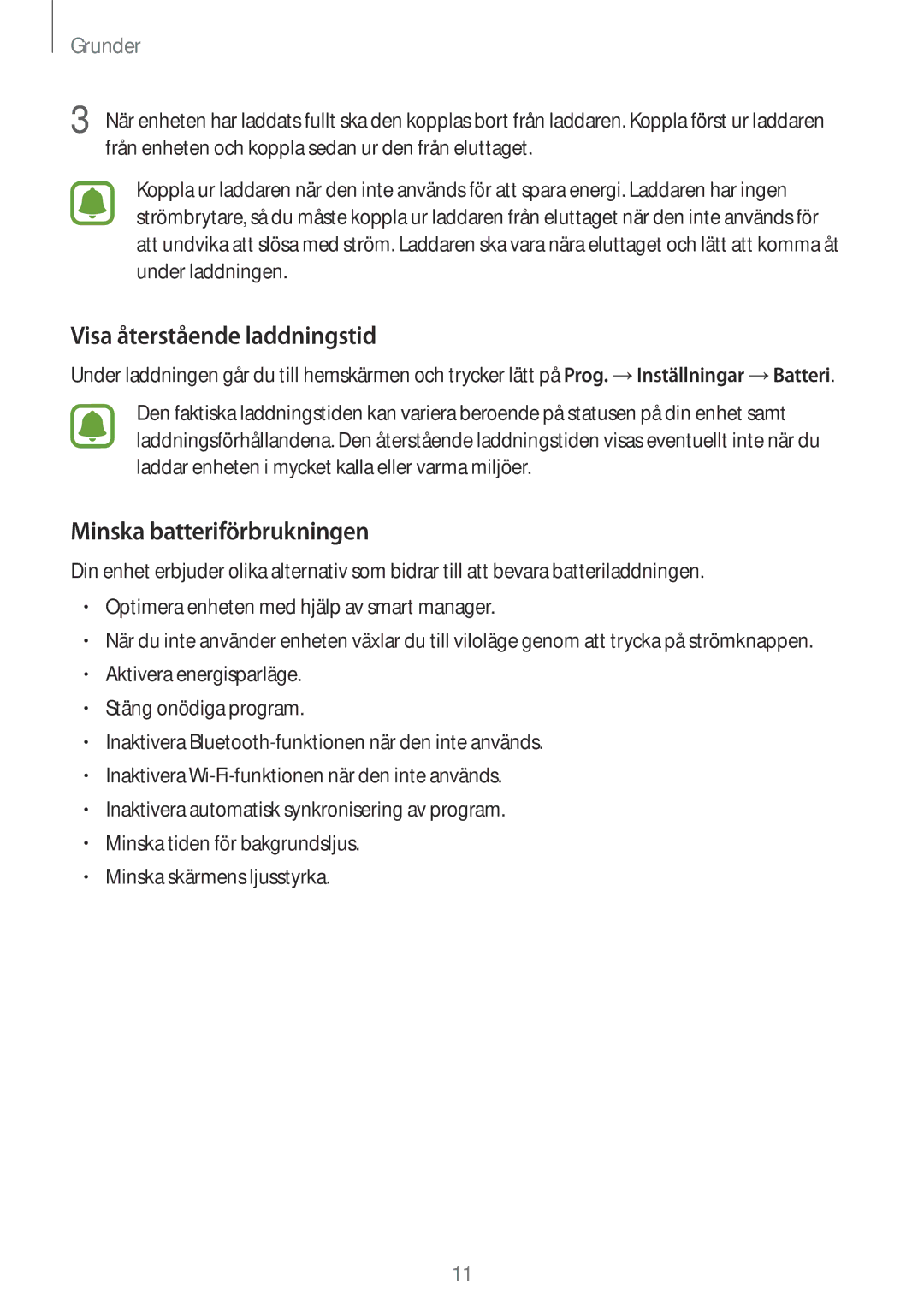 Samsung SM-G920FZDANEE, SM-G920FZBANEE, SM-G920FZWANEE manual Visa återstående laddningstid, Minska batteriförbrukningen 