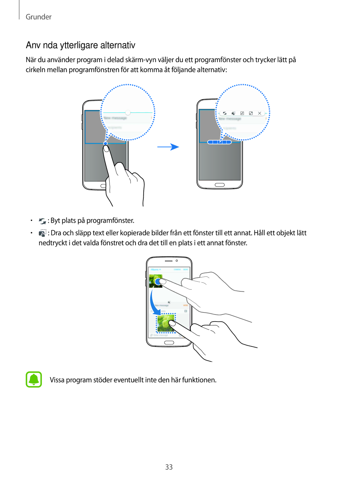 Samsung SM-G920FZKANEE, SM-G920FZBANEE, SM-G920FZWANEE manual Använda ytterligare alternativ, Byt plats på programfönster 