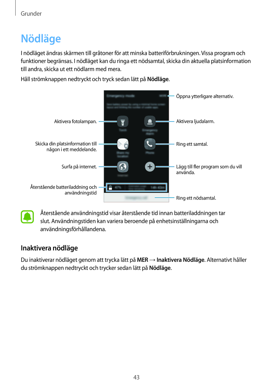 Samsung SM-G920FZWANEE, SM-G920FZBANEE, SM-G920FZKFNEE, SM-G920FZKANEE, SM-G920FZWFNEE manual Nödläge, Inaktivera nödläge 