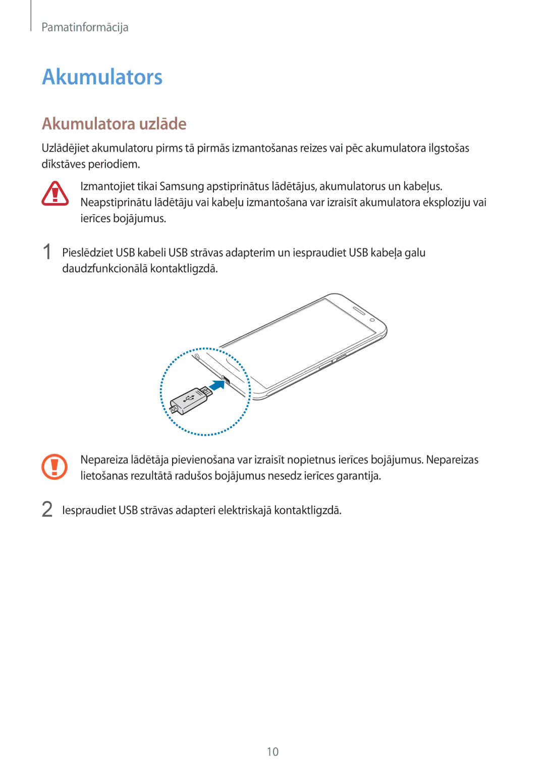 Samsung SM-G920FZBASEB manual Akumulators, Akumulatora uzlāde 