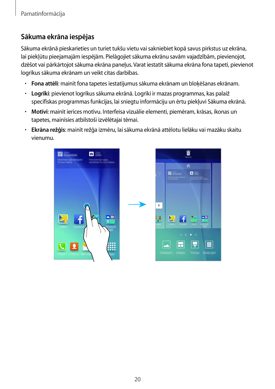 Samsung SM-G920FZBASEB manual Sākuma ekrāna iespējas 