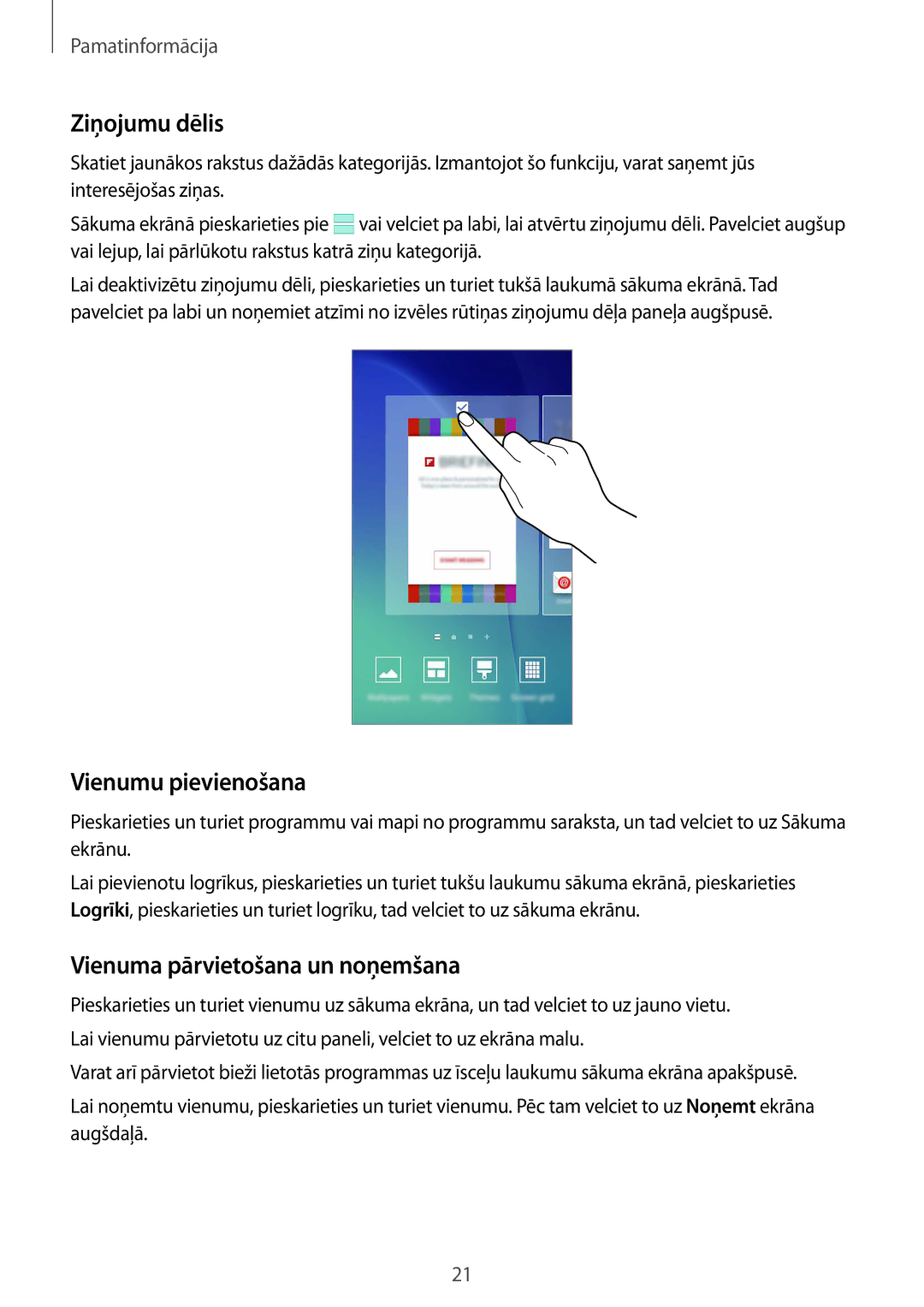 Samsung SM-G920FZBASEB manual Ziņojumu dēlis, Vienumu pievienošana, Vienuma pārvietošana un noņemšana 