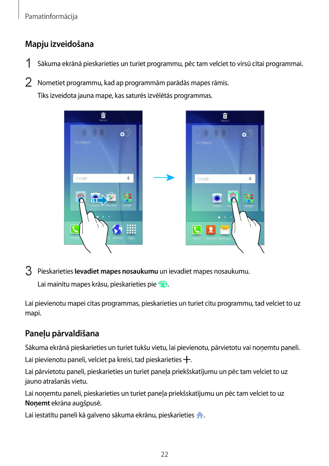 Samsung SM-G920FZBASEB manual Mapju izveidošana, Paneļu pārvaldīšana 