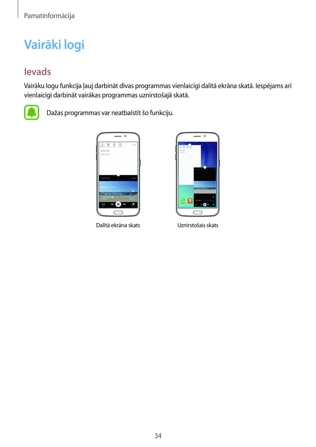 Samsung SM-G920FZBASEB manual Vairāki logi, Ievads 