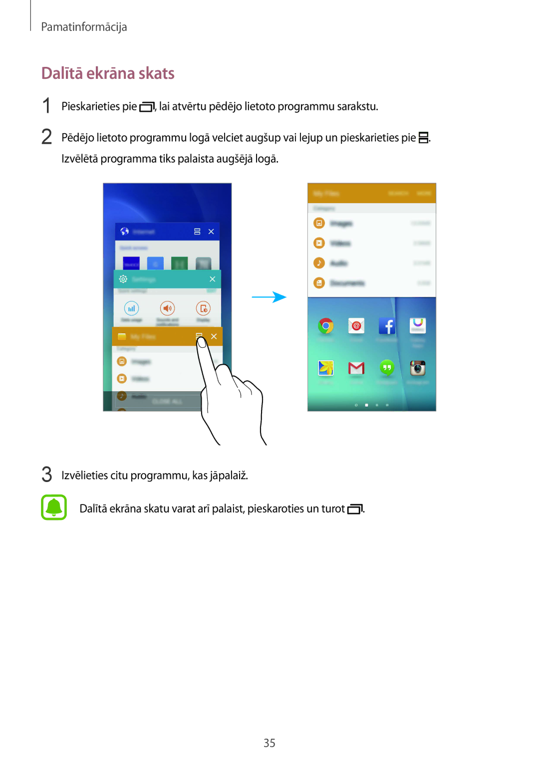 Samsung SM-G920FZBASEB manual Dalītā ekrāna skats 