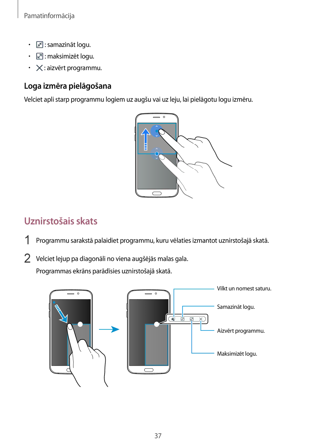 Samsung SM-G920FZBASEB manual Uznirstošais skats, Loga izmēra pielāgošana 