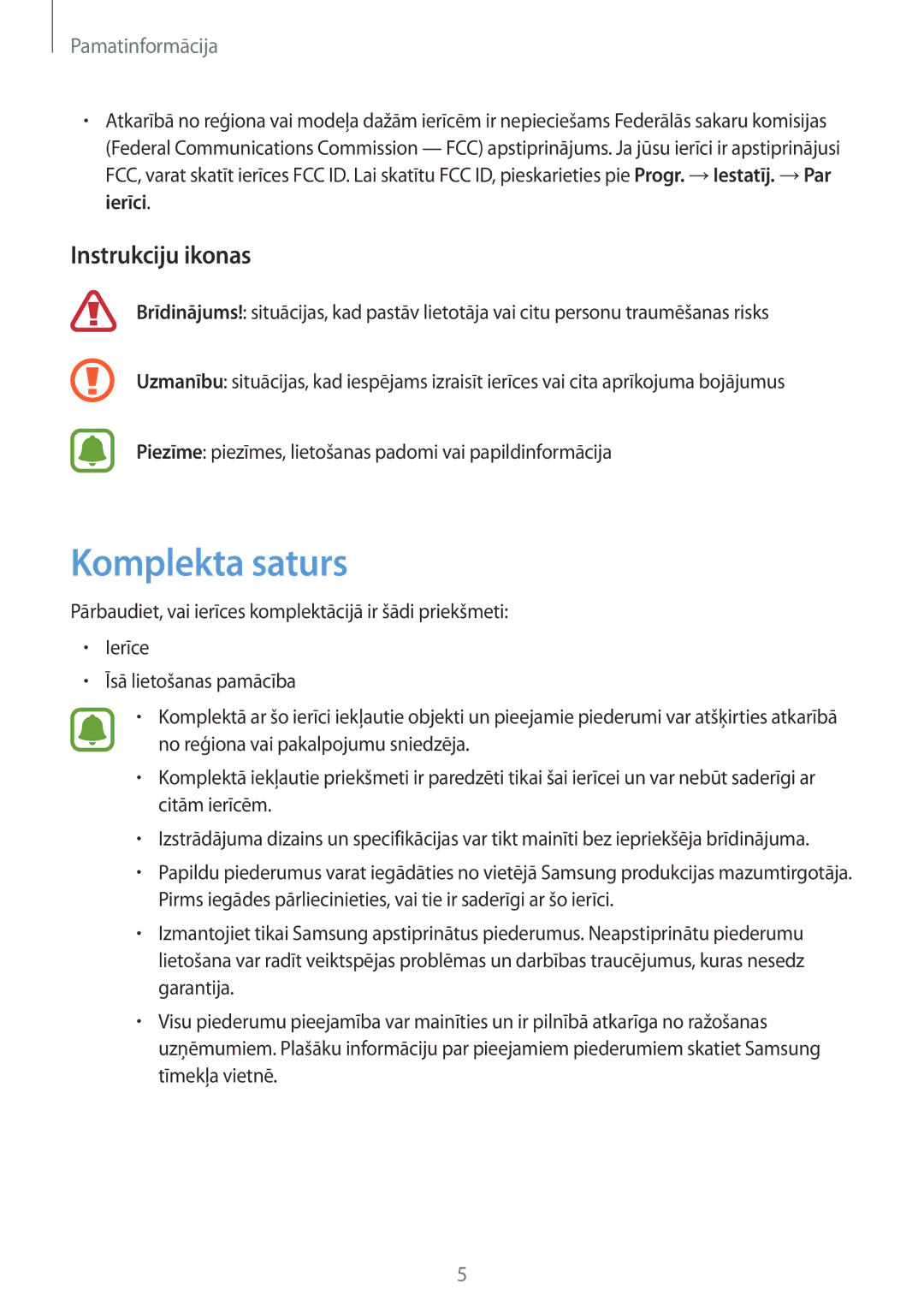 Samsung SM-G920FZBASEB manual Komplekta saturs, Instrukciju ikonas 