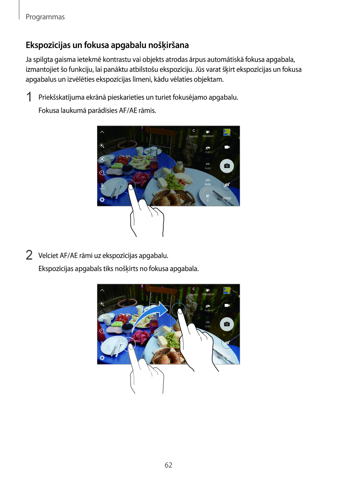 Samsung SM-G920FZBASEB manual Ekspozīcijas un fokusa apgabalu nošķiršana 