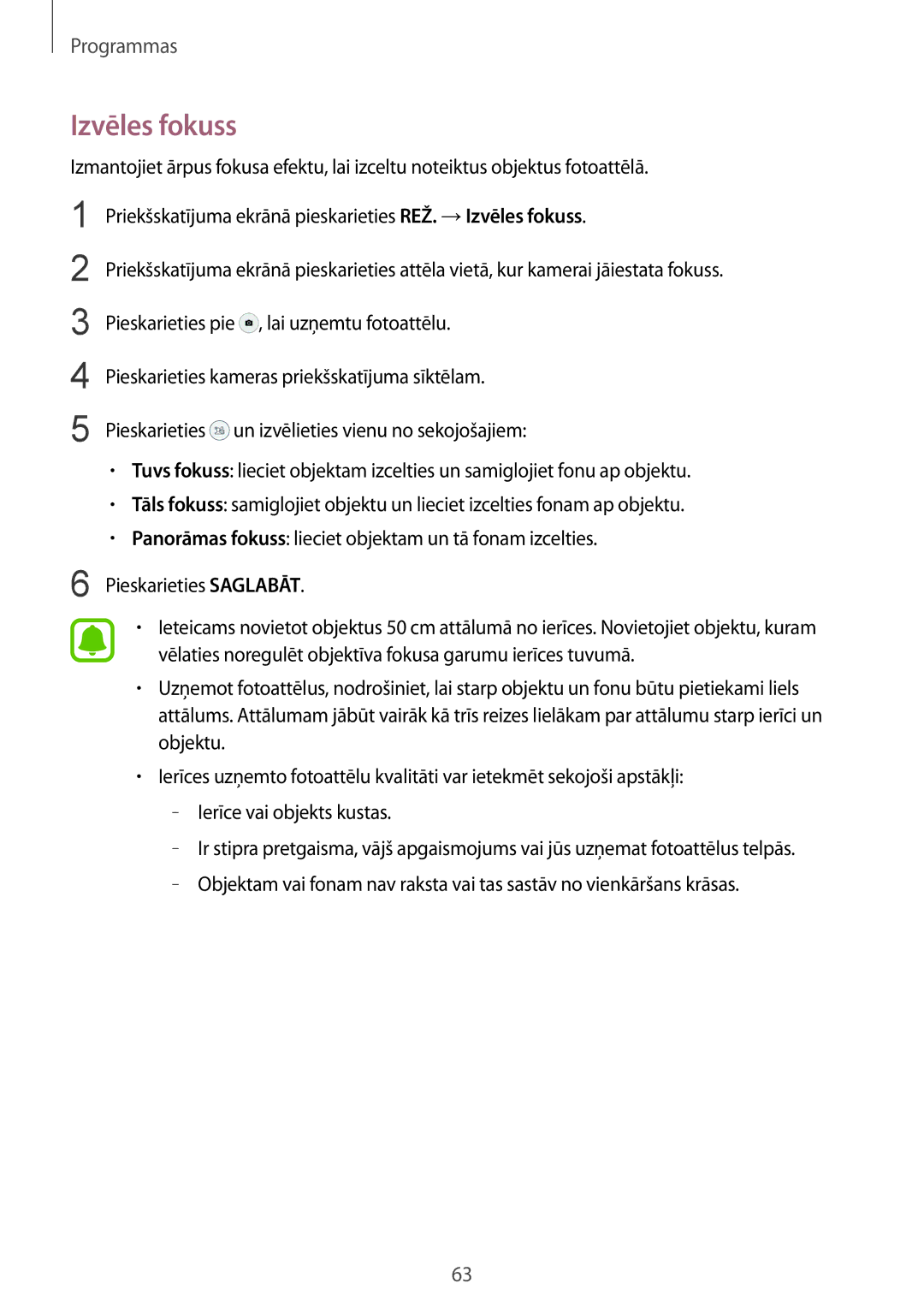 Samsung SM-G920FZBASEB manual Izvēles fokuss 