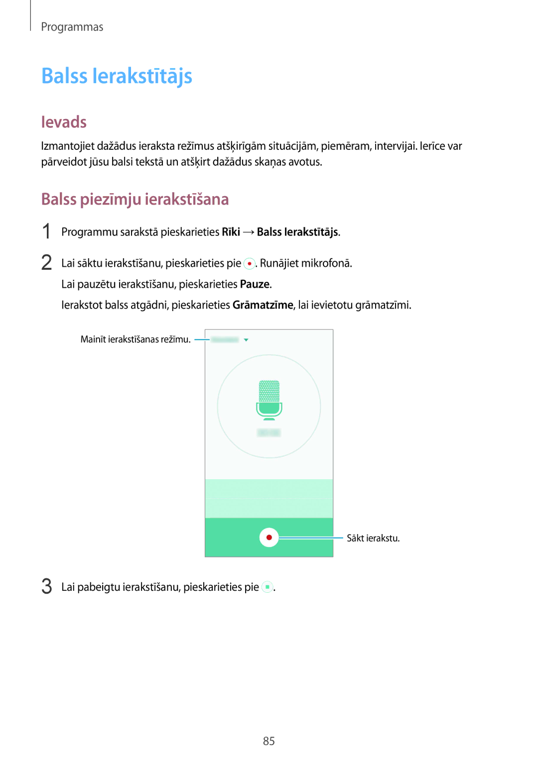 Samsung SM-G920FZBASEB manual Balss Ierakstītājs, Balss piezīmju ierakstīšana 