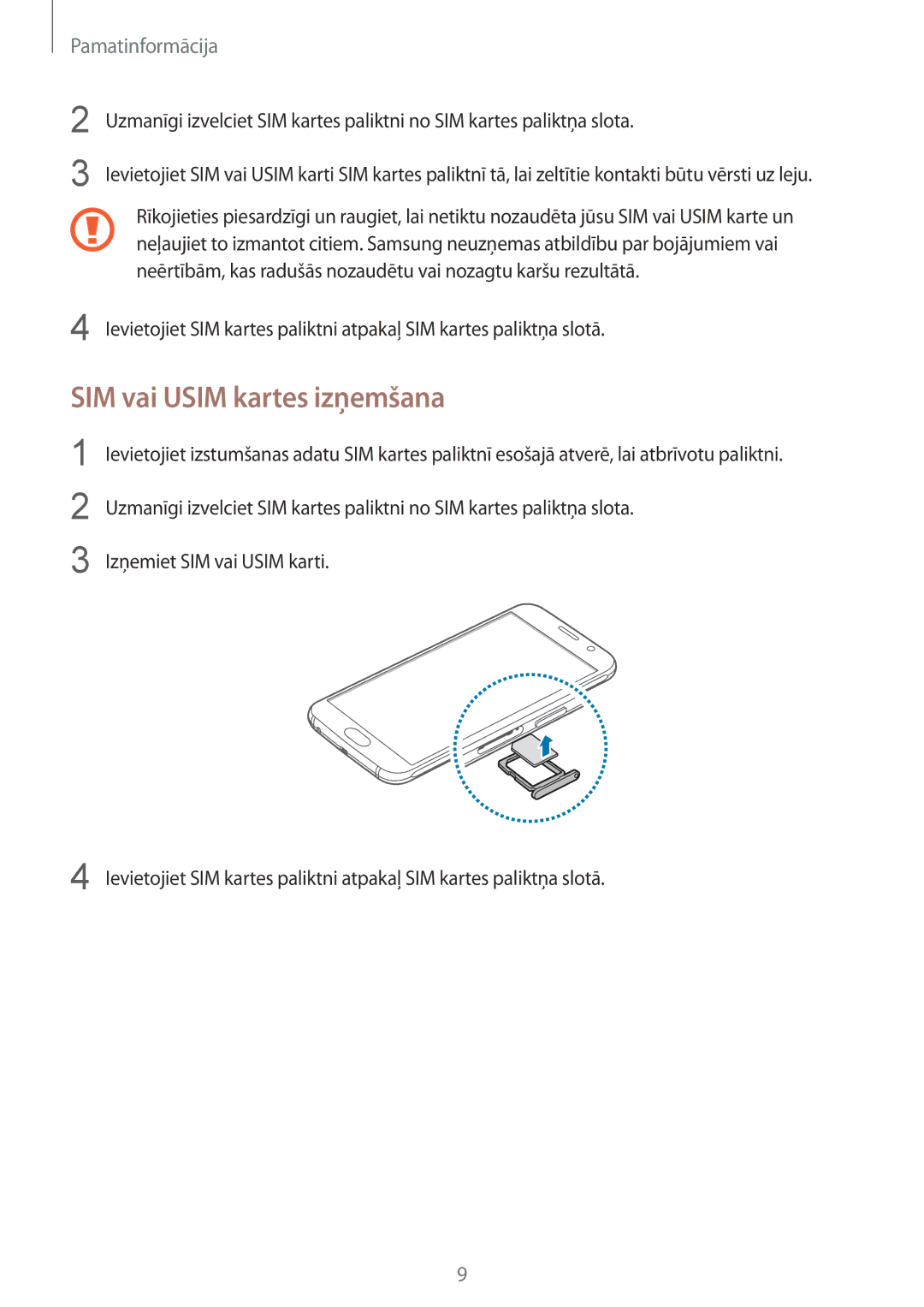 Samsung SM-G920FZBASEB manual SIM vai Usim kartes izņemšana 