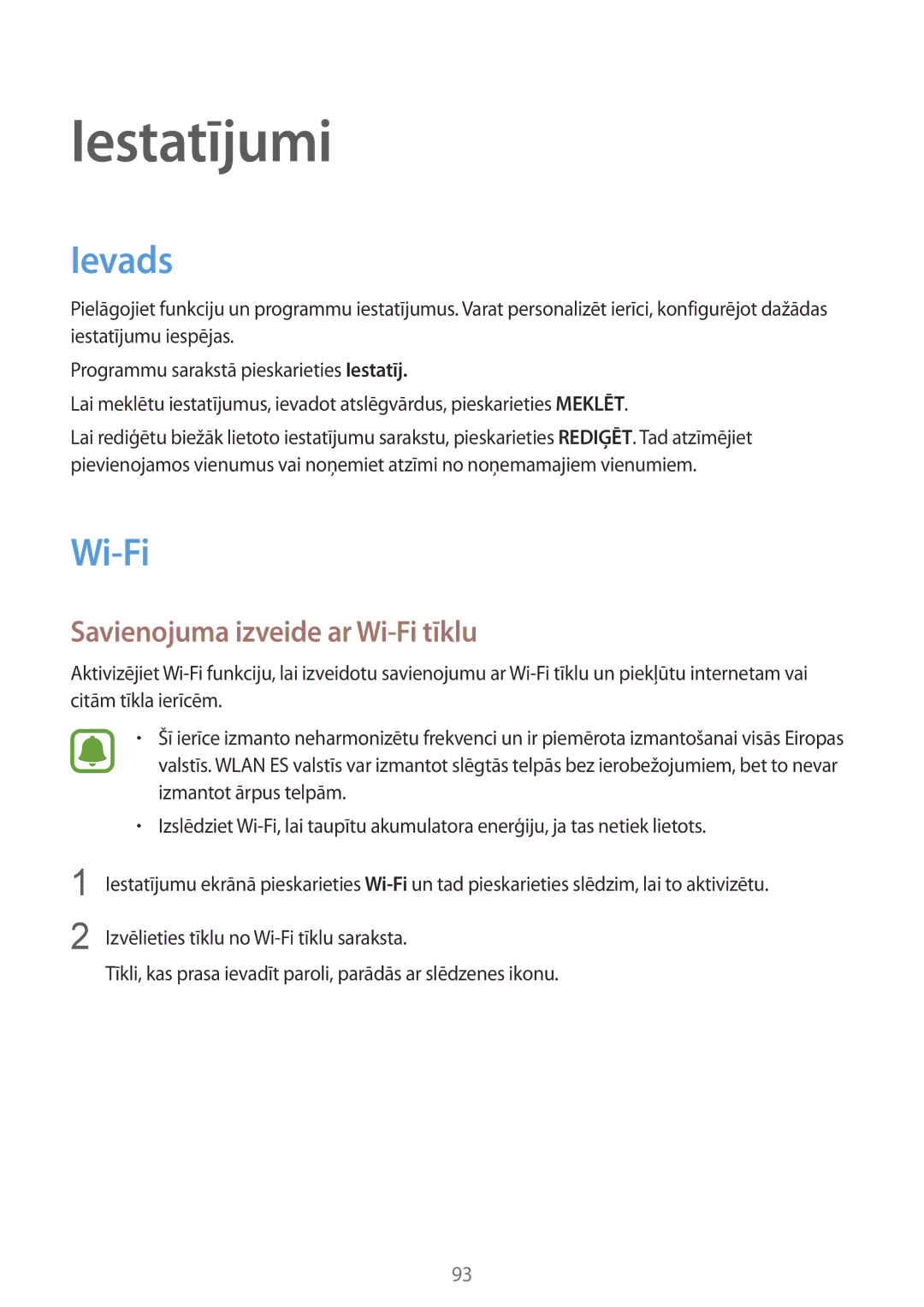 Samsung SM-G920FZBASEB manual Ievads, Savienojuma izveide ar Wi-Fi tīklu 