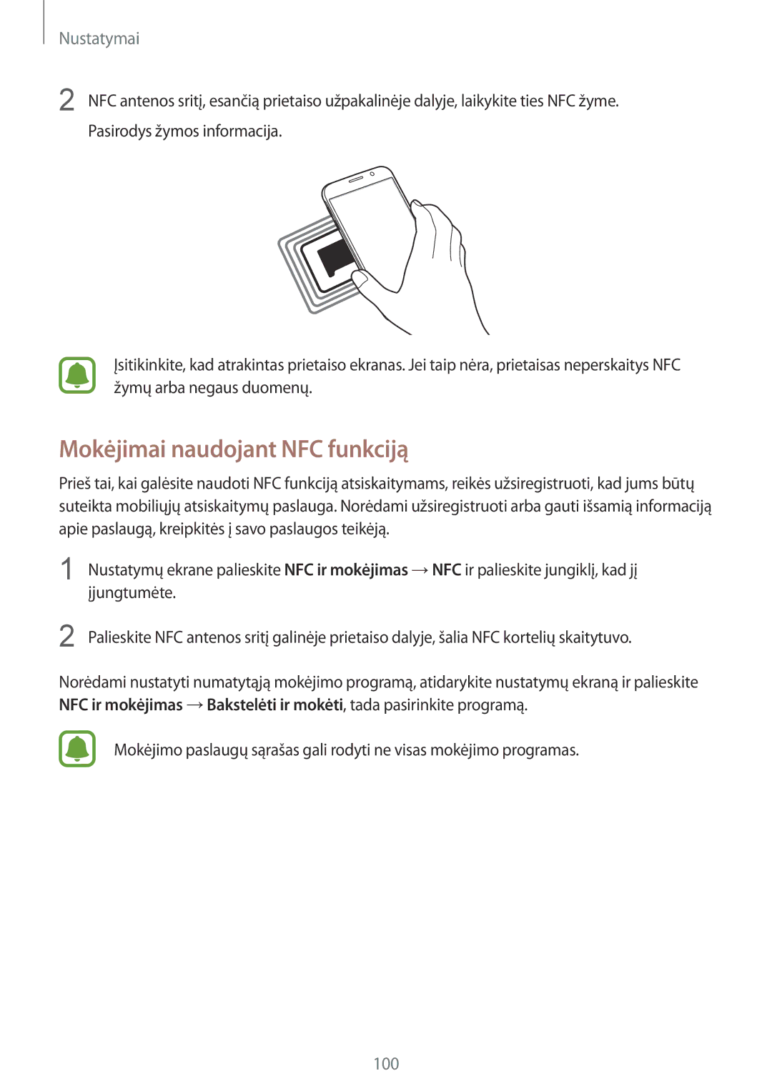 Samsung SM-G920FZBASEB manual Mokėjimai naudojant NFC funkciją 