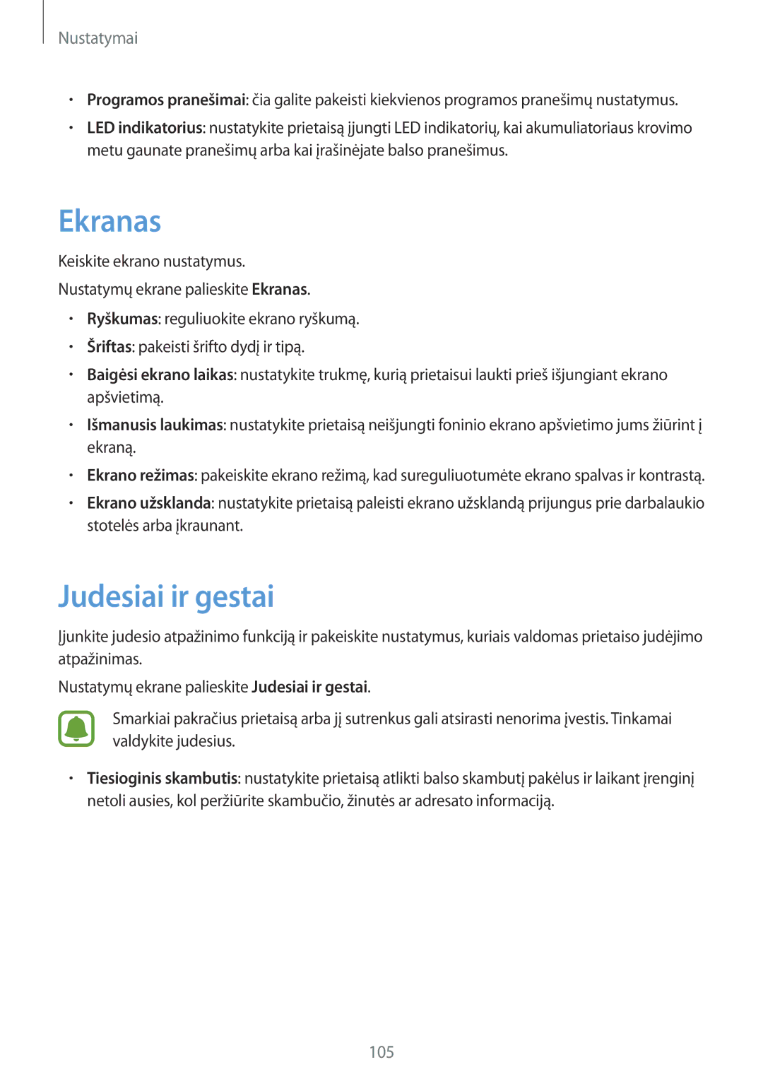 Samsung SM-G920FZBASEB manual Ekranas, Judesiai ir gestai 