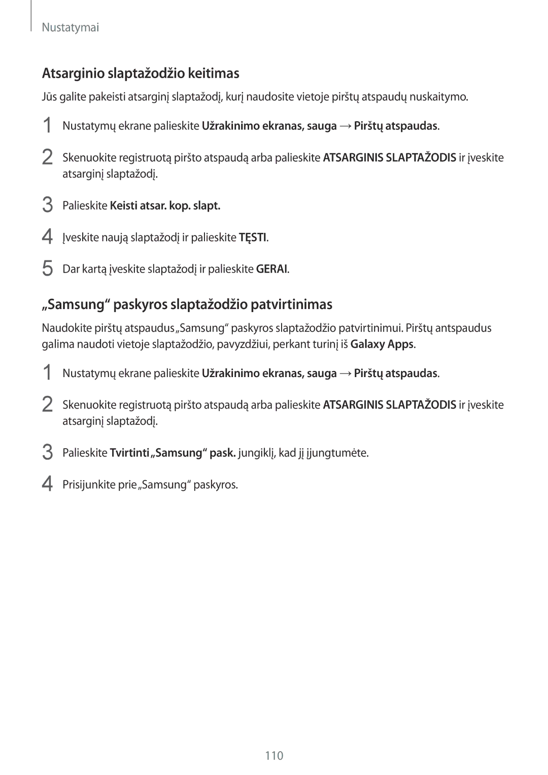 Samsung SM-G920FZBASEB manual Atsarginio slaptažodžio keitimas, „Samsung paskyros slaptažodžio patvirtinimas 