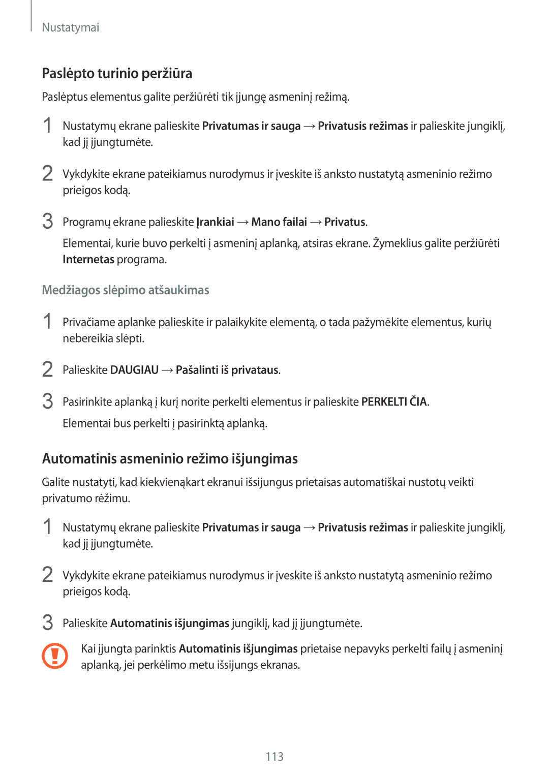 Samsung SM-G920FZBASEB manual Paslėpto turinio peržiūra, Automatinis asmeninio režimo išjungimas, Internetas programa 