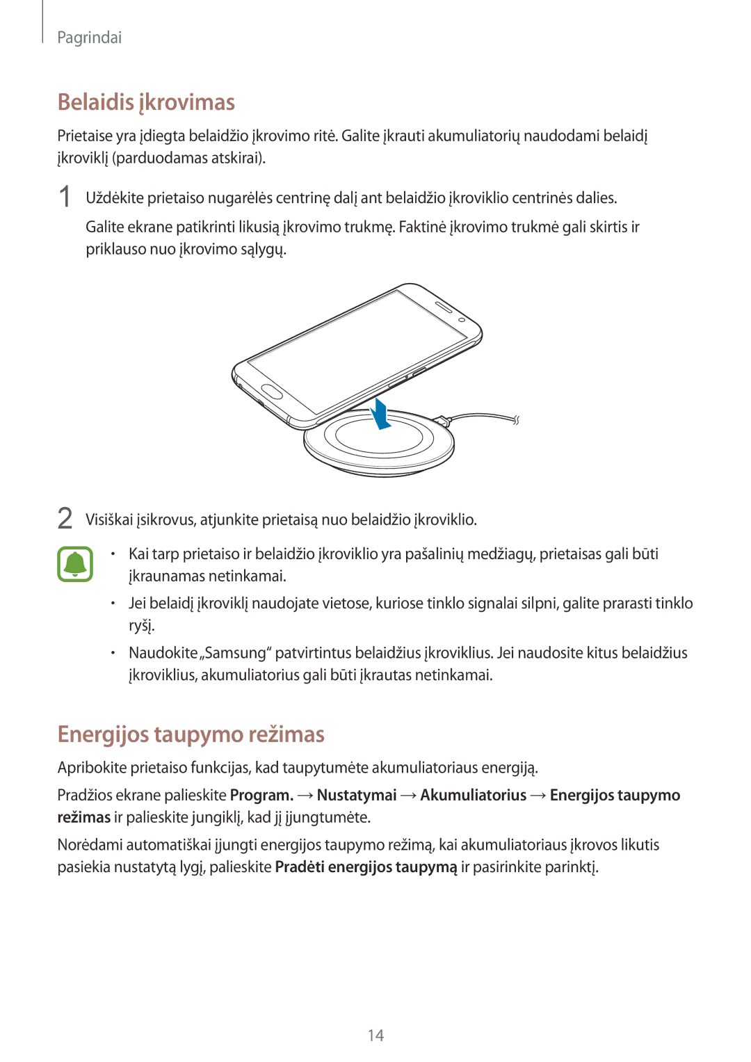 Samsung SM-G920FZBASEB manual Belaidis įkrovimas, Energijos taupymo režimas 