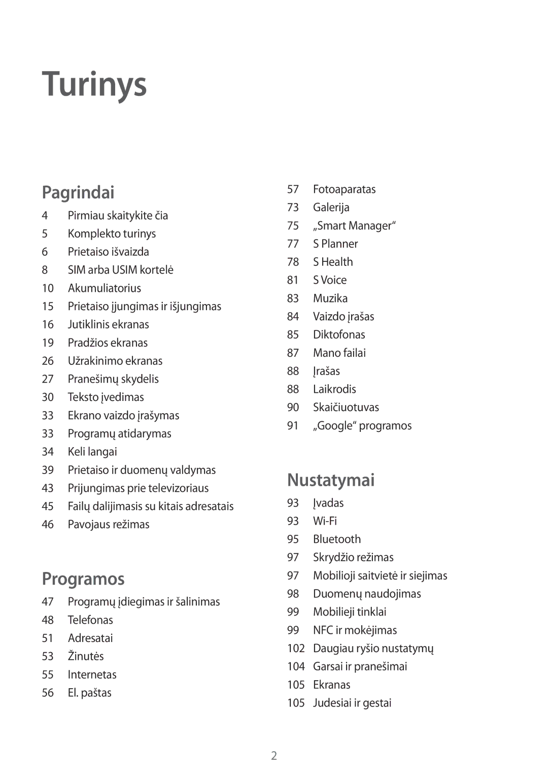 Samsung SM-G920FZBASEB manual Turinys 