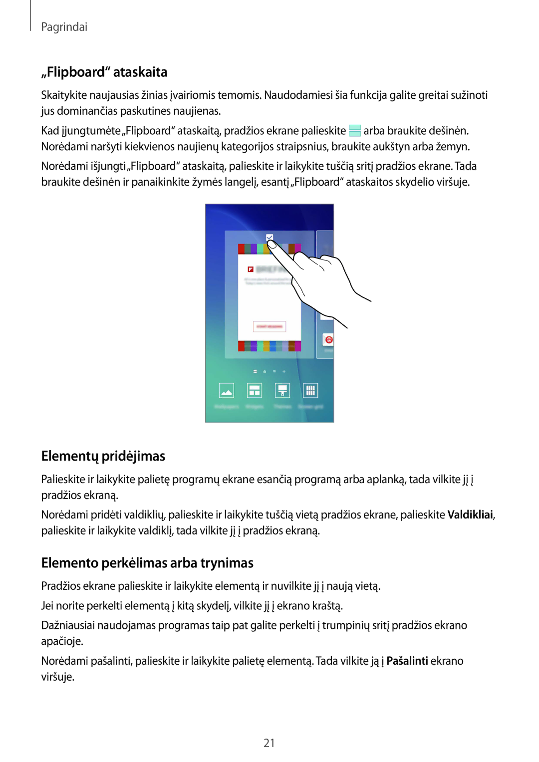 Samsung SM-G920FZBASEB manual „Flipboard ataskaita, Elementų pridėjimas, Elemento perkėlimas arba trynimas 