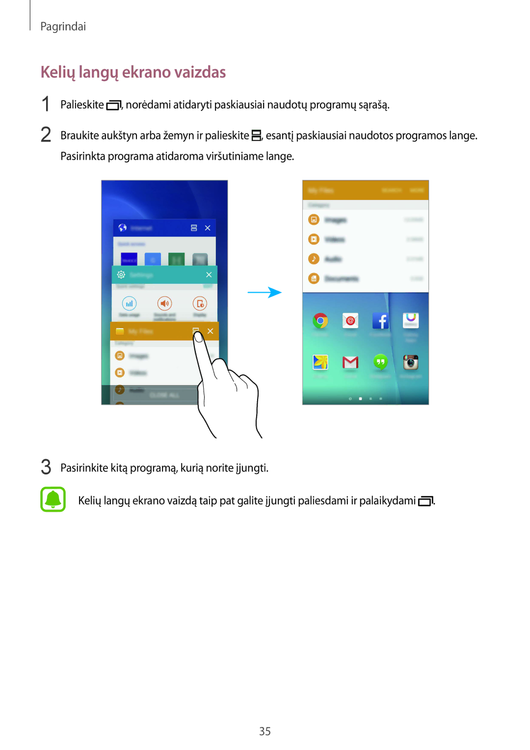 Samsung SM-G920FZBASEB manual Kelių langų ekrano vaizdas 