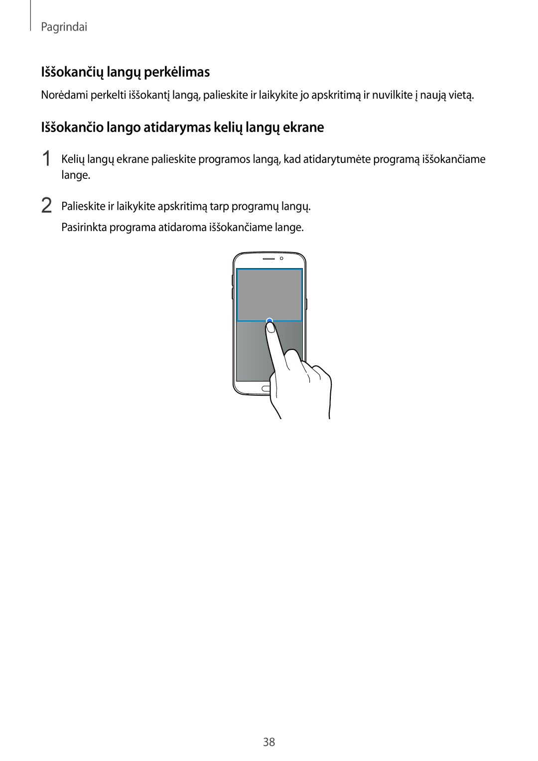 Samsung SM-G920FZBASEB manual Iššokančių langų perkėlimas, Iššokančio lango atidarymas kelių langų ekrane, Lange 