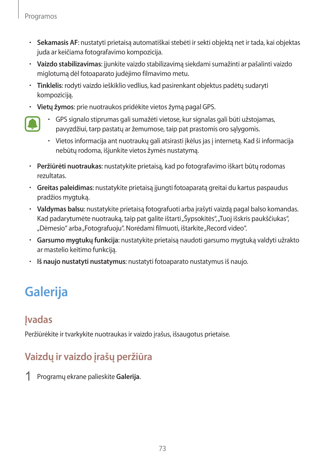 Samsung SM-G920FZBASEB manual Galerija, Vaizdų ir vaizdo įrašų peržiūra 