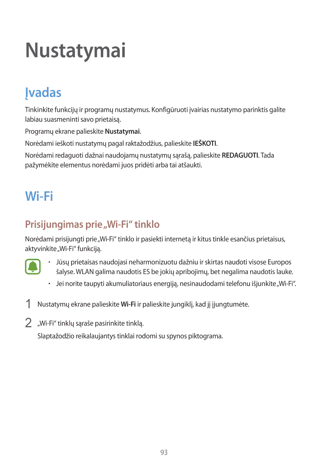 Samsung SM-G920FZBASEB manual Įvadas, Prisijungimas prie„Wi-Fi tinklo 