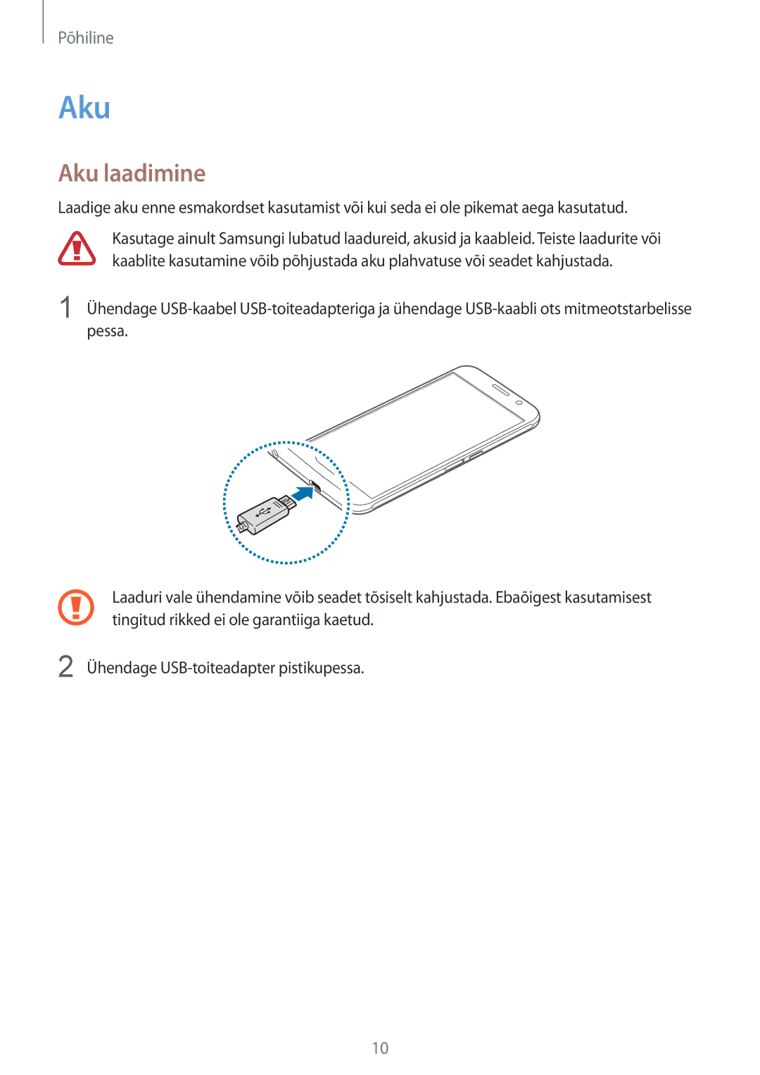 Samsung SM-G920FZBASEB manual Aku laadimine 