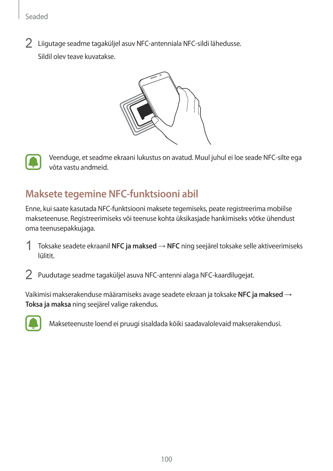 Samsung SM-G920FZBASEB manual Maksete tegemine NFC-funktsiooni abil 