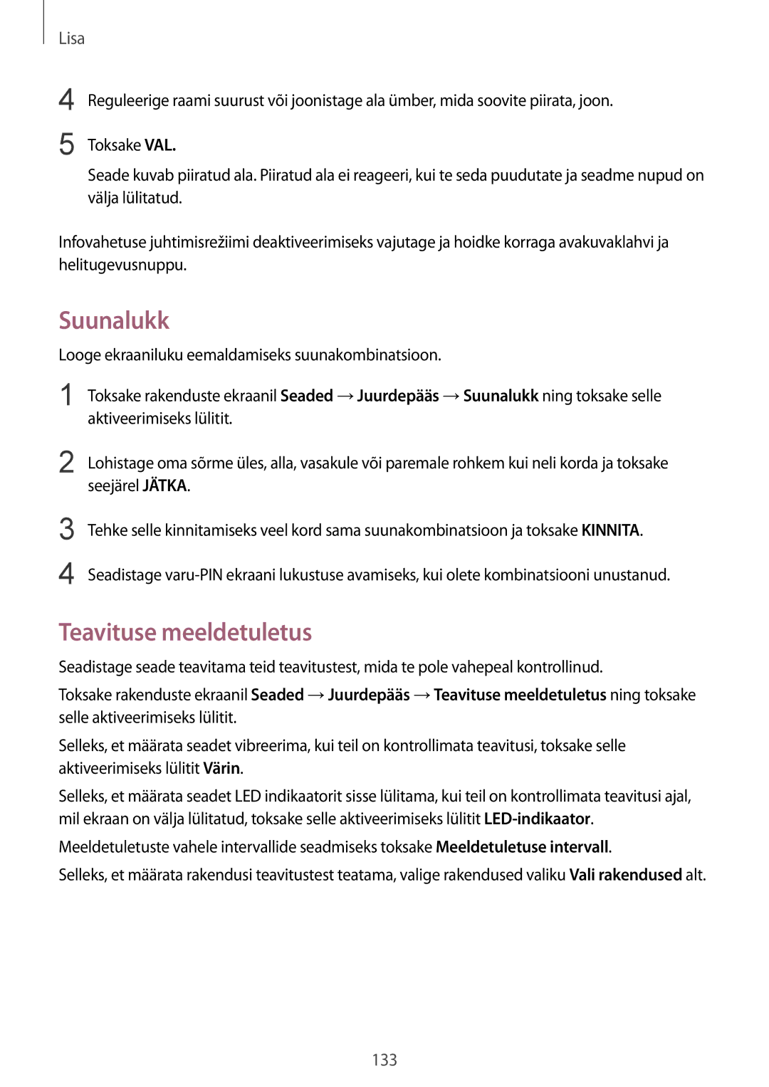 Samsung SM-G920FZBASEB manual Suunalukk, Teavituse meeldetuletus 