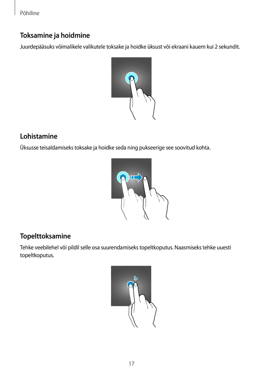 Samsung SM-G920FZBASEB manual Toksamine ja hoidmine, Lohistamine, Topelttoksamine 