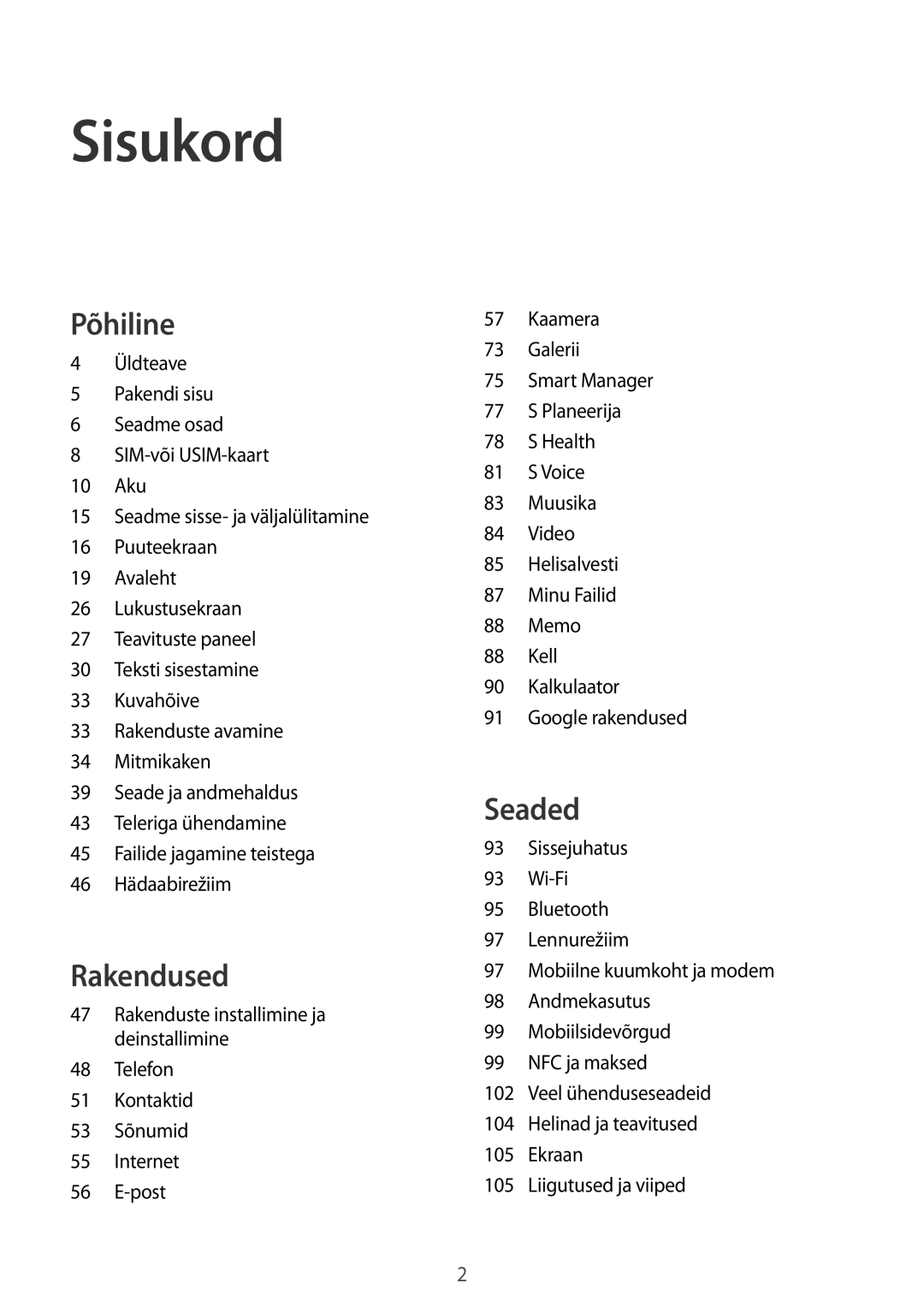 Samsung SM-G920FZBASEB manual Sisukord 