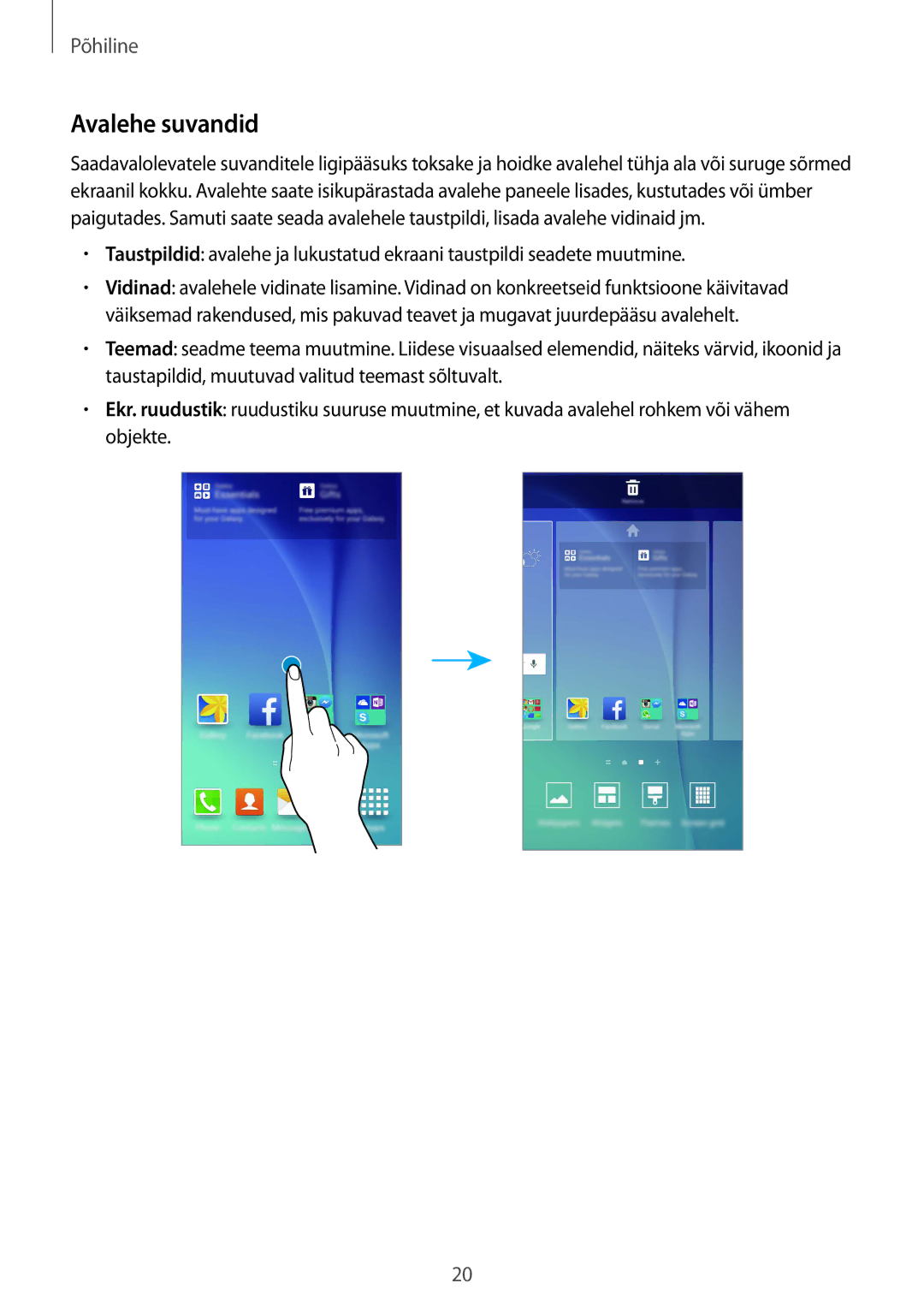 Samsung SM-G920FZBASEB manual Avalehe suvandid 