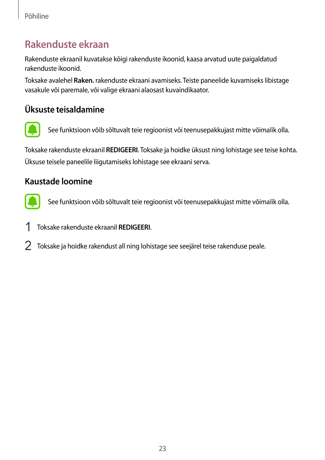 Samsung SM-G920FZBASEB manual Rakenduste ekraan, Üksuste teisaldamine 