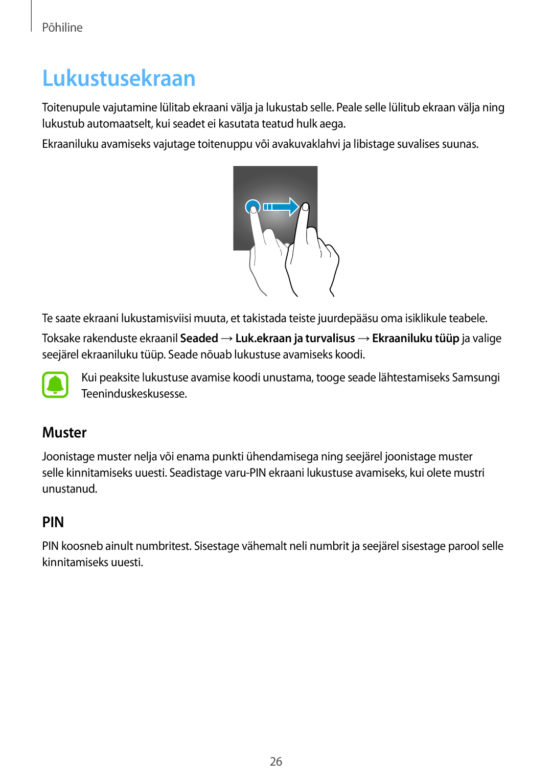 Samsung SM-G920FZBASEB manual Lukustusekraan, Muster 