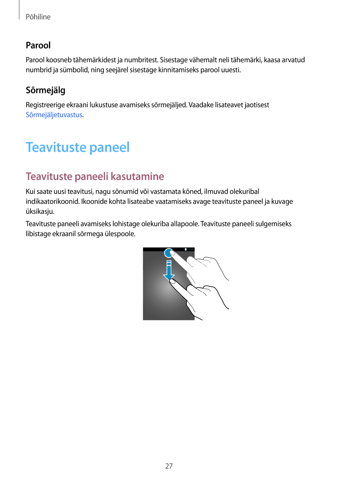 Samsung SM-G920FZBASEB manual Teavituste paneeli kasutamine, Parool, Sõrmejälg 