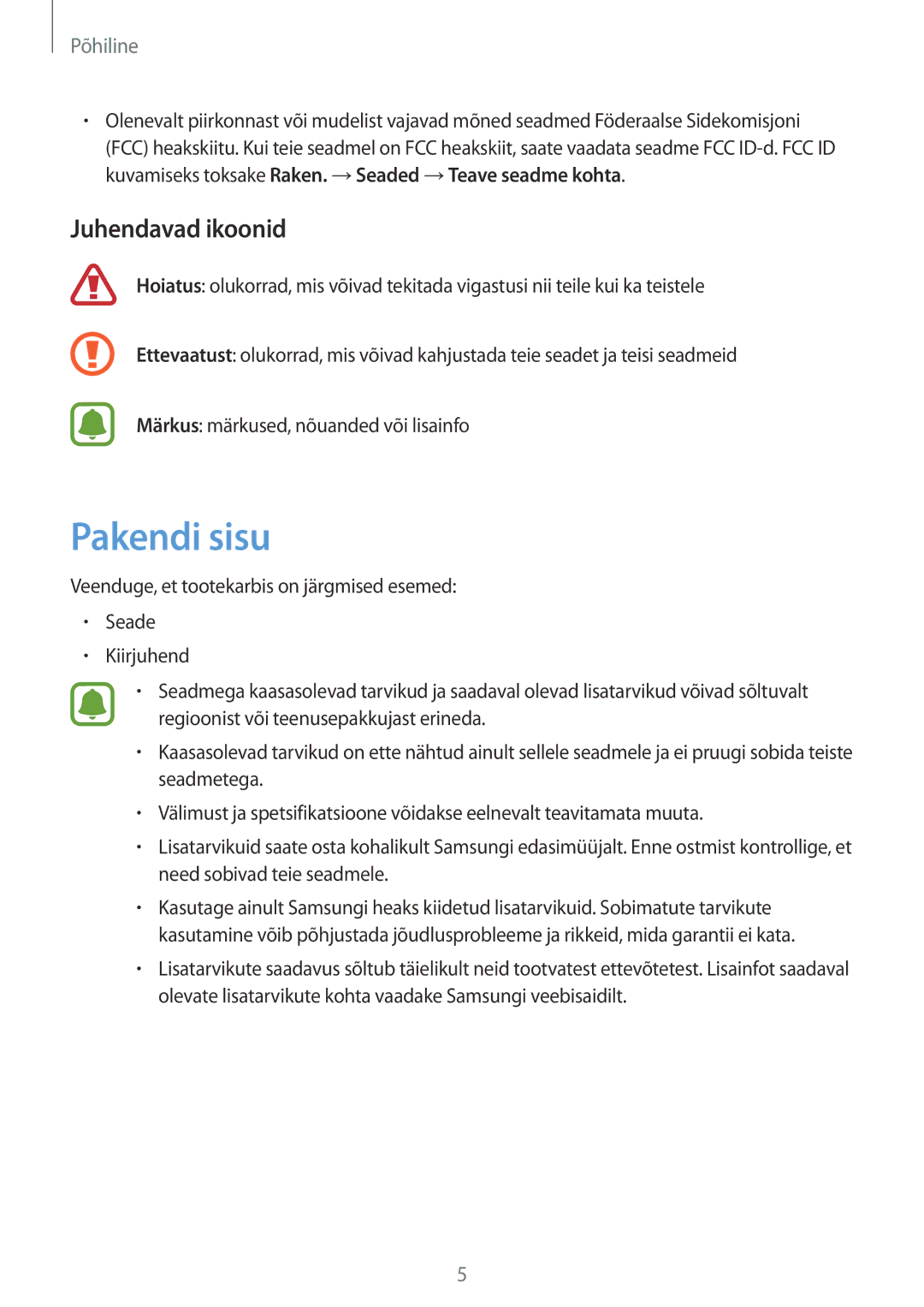 Samsung SM-G920FZBASEB manual Pakendi sisu, Juhendavad ikoonid 