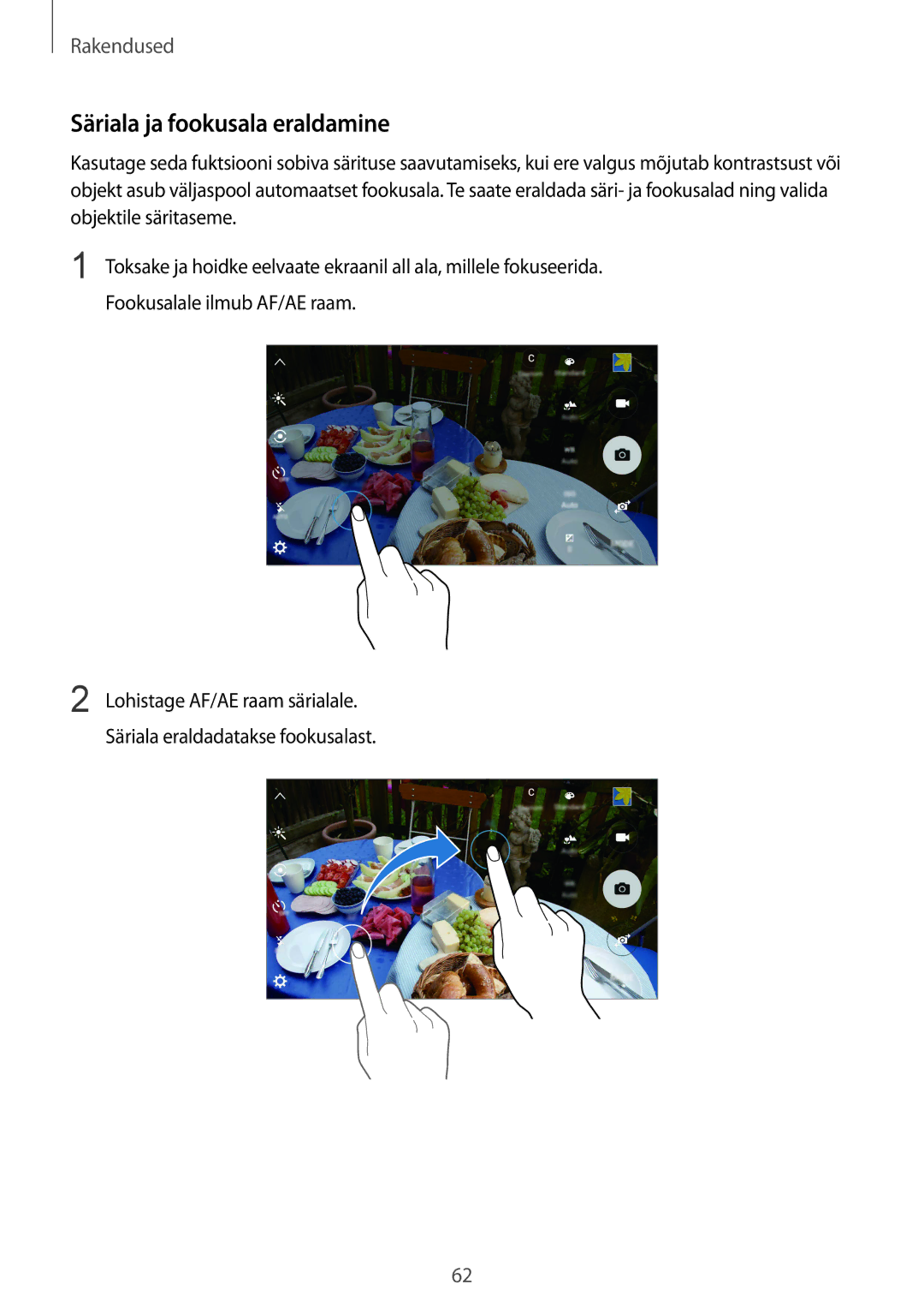 Samsung SM-G920FZBASEB manual Säriala ja fookusala eraldamine 