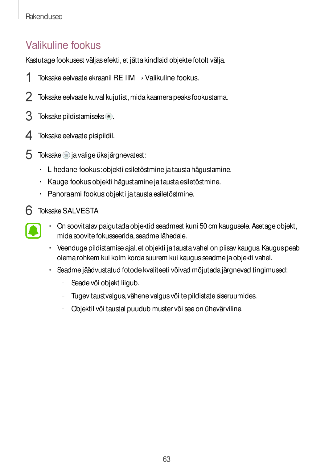 Samsung SM-G920FZBASEB manual Valikuline fookus 