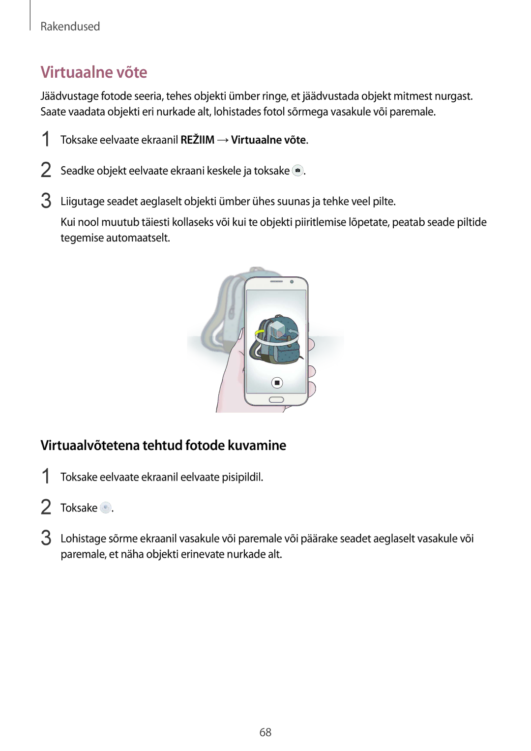 Samsung SM-G920FZBASEB manual Virtuaalne võte, Virtuaalvõtetena tehtud fotode kuvamine 