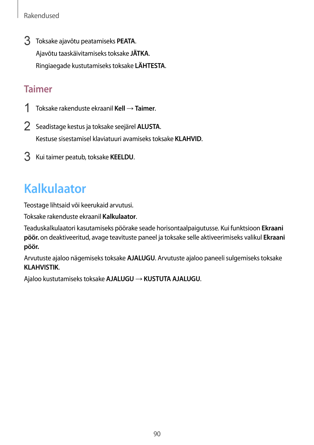 Samsung SM-G920FZBASEB manual Kalkulaator, Taimer 